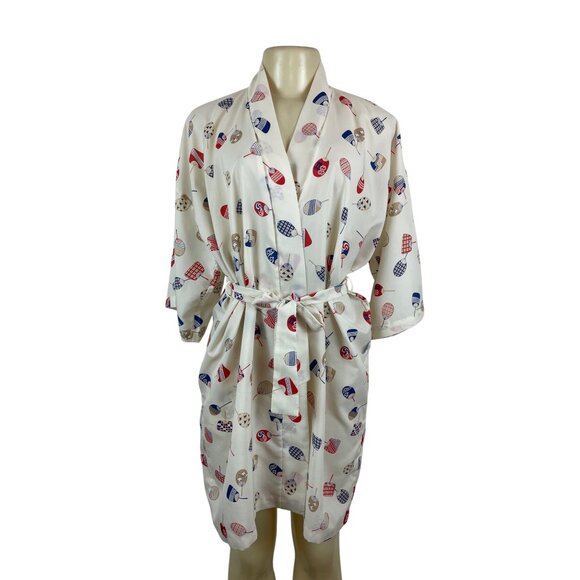 Kerry Dawn Japanese-Inspired Kimono Robe With Fan Print Multi-Color One Size - Picture 1 of 9